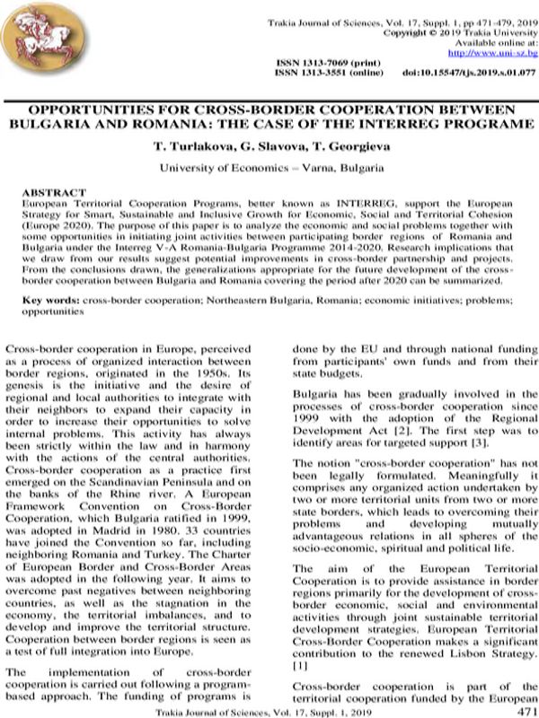 Opportunities for Cross-border Cooperation between Bulgaria and Romania: The Case of the Interreg Programe