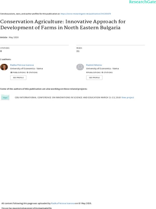Conservation Agriculture: Innovative Approach for Development of Farms in North Eastern Bulgaria