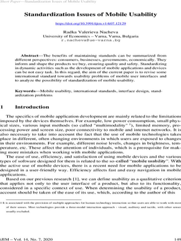 Standardization Issues of Mobile Usability