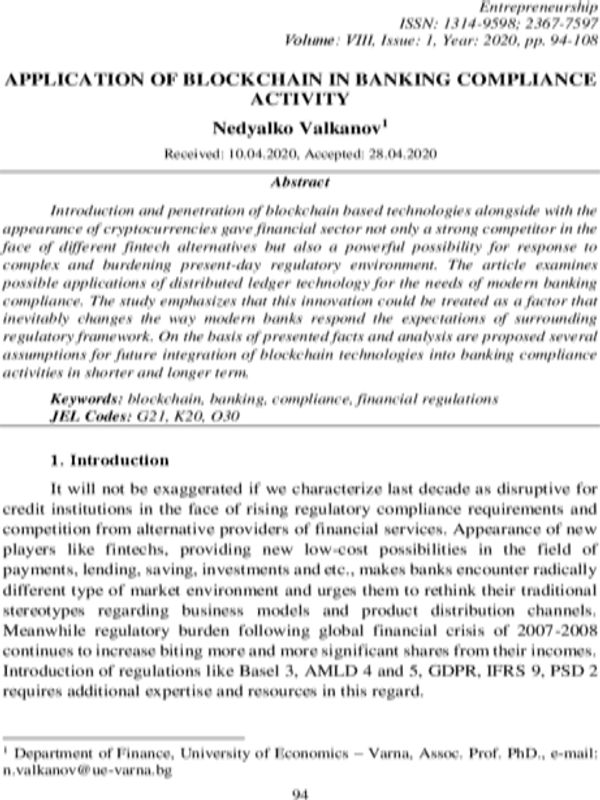 Application of Blockchain in Banking Compliance Activity