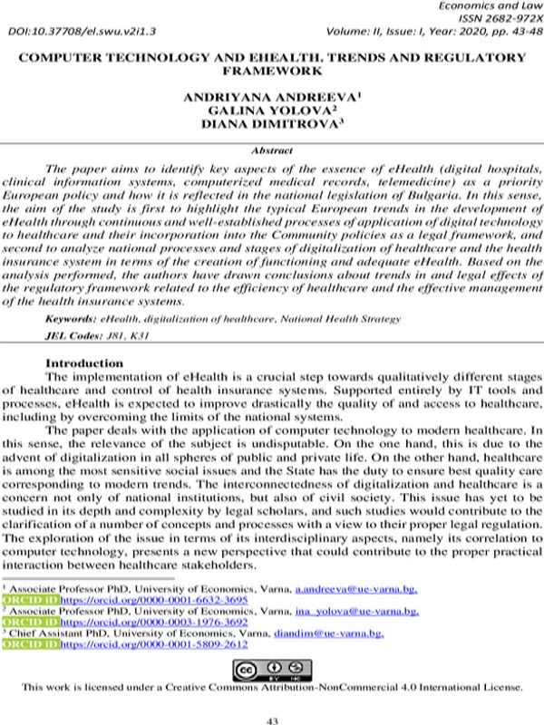 Computer Technology and Ehealth. Trends and Regulatory Framework