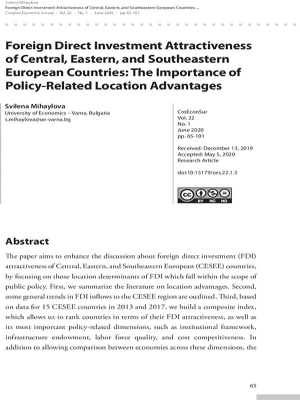 Foreign Direct Investment Attractiveness of Central, Eastern, and Southeastern European Countries: The Importance of Policy-Related Location Advantages