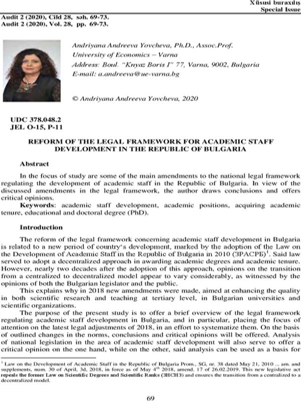 Reform of the Legal Framework for Academic Staff Development in the Republic of Bulgaria