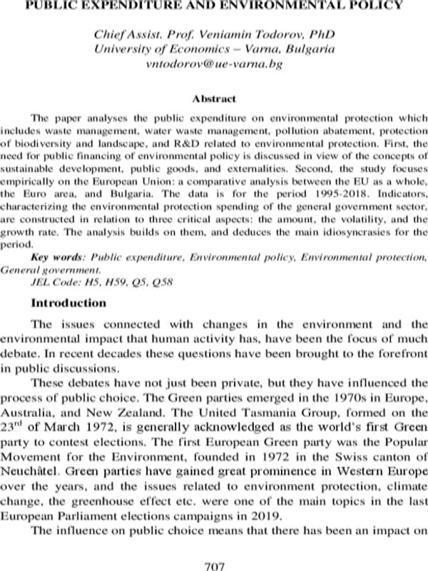 Public Expenditure and Environmental Policy
