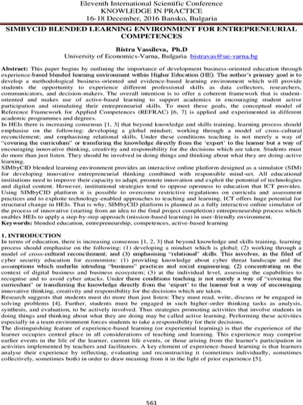 SIMbyCID Blended Learning Environment for Entrepreneurial Competences