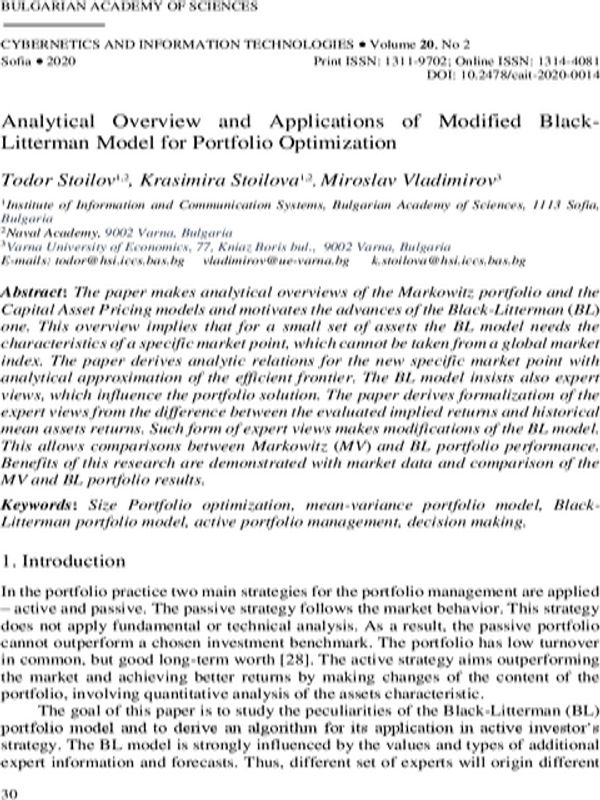 Analytical Overview and Applications of Modified Black-Litterman Model for Portfolio Optimization