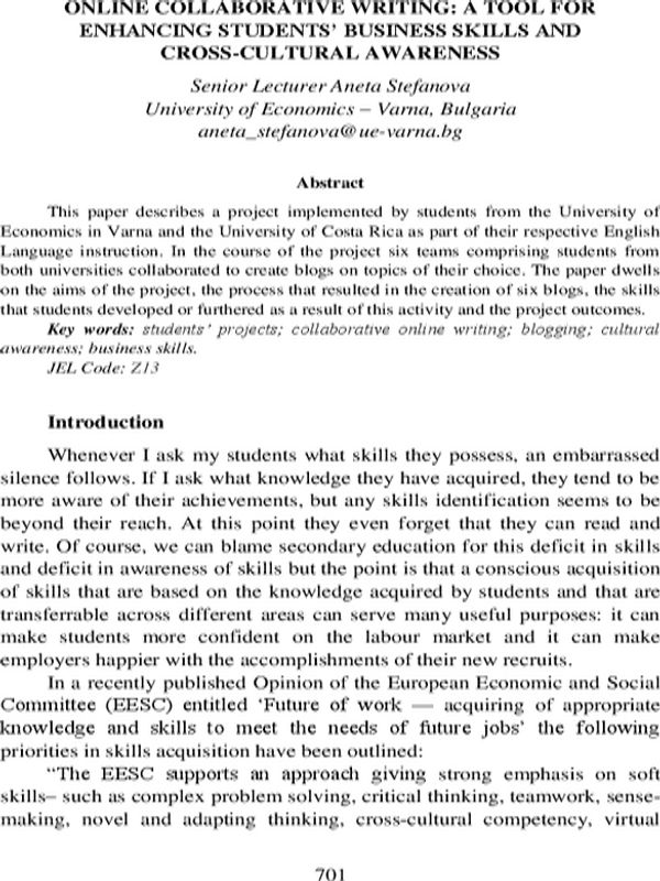 Online Collaborative Writing: A Tool for Enhancing Students' Business Skills and Cross-Cultural Awareness