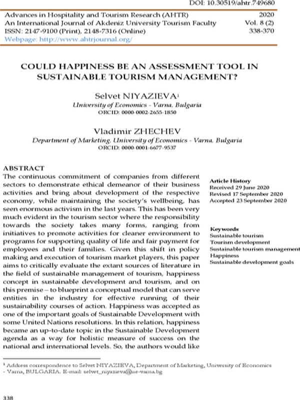 Could Happiness Be an Assessment Tool in Sustainable Tourism Management?