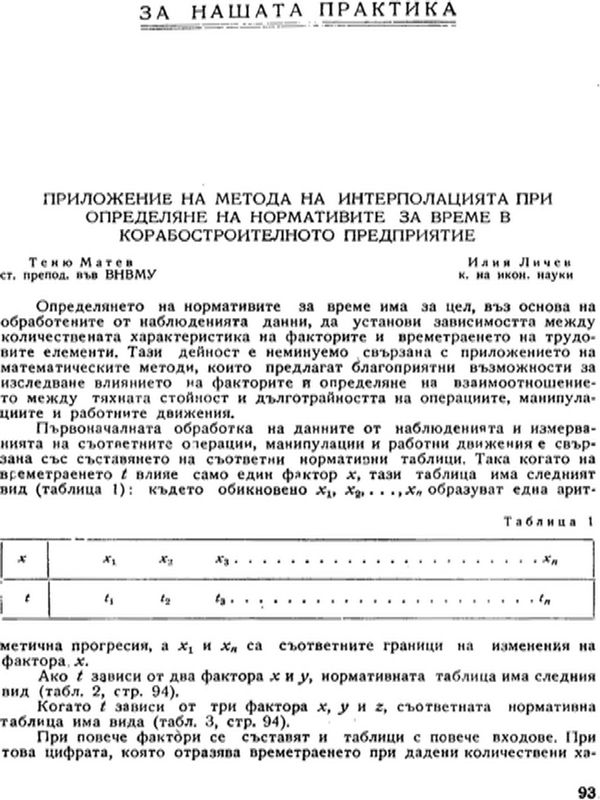 Приложение на метода на интерполацията при определяне на нормативете за време в корабостроителното предприятие