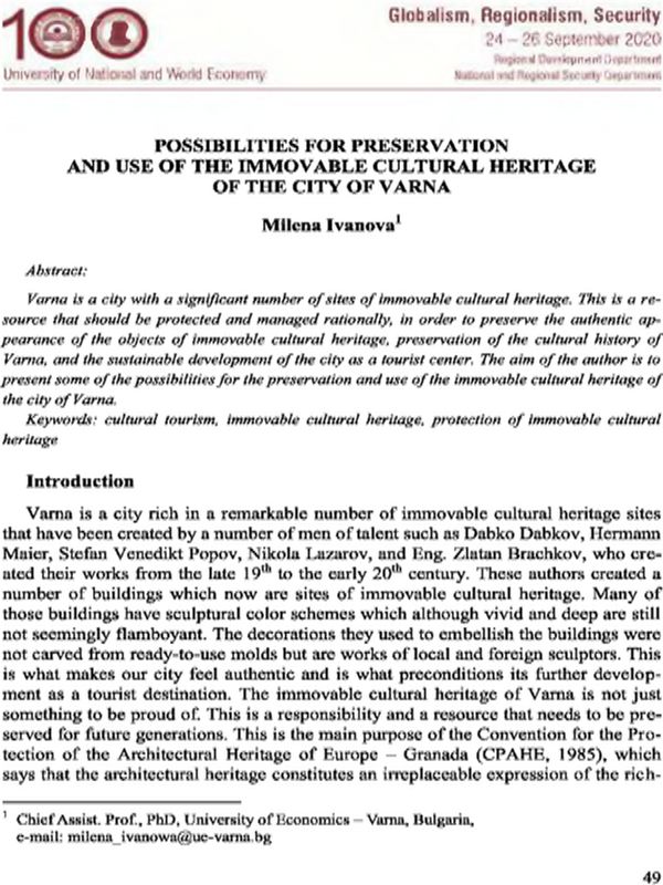 Possibilities for Preservation and Use of the Immovable Cultural Heritage of the City of Varna