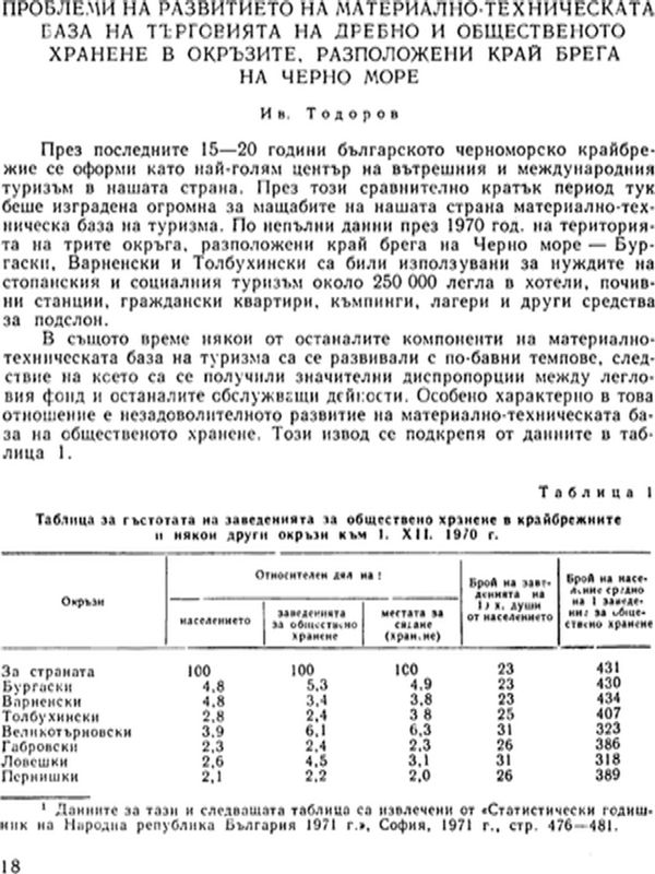 Проблеми на развитието на материално-техническата база на търговията на дребно и общественото хранене в окръзите, разположени край брега на черно море