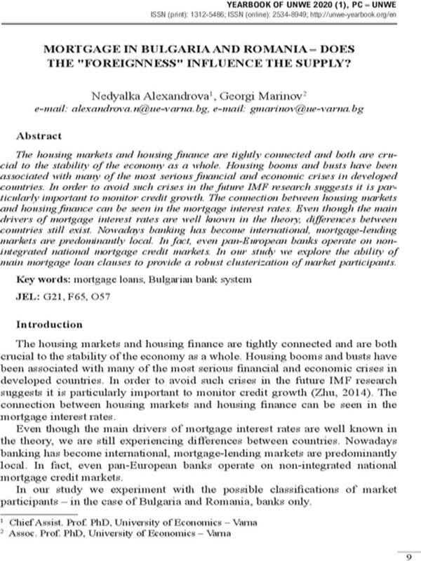 Mortgage in Bulgaria and Romania - Does the "Foreignness" Influence the Supply?