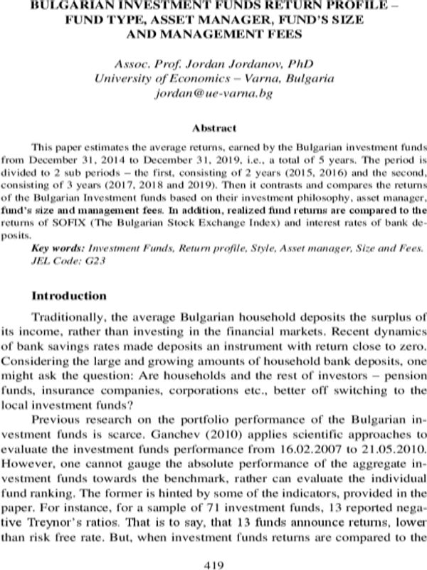 Bulgarian Investment Funds Return Profile - Fund Type, Asset Manager, Fund’s Size and Management Fees