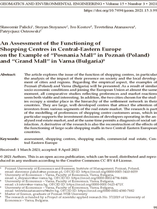 An Assessment of the Functioning of Shopping Centres in Central-Eastern Europe on the Example of “Posnania Mall” in Poznan (Poland) and “Grand Mall” in Varna (Bulgaria)