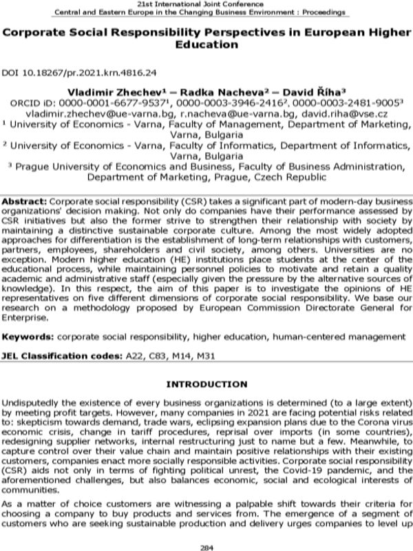 Corporate Social Responsibility Perspectives in European Higher Education