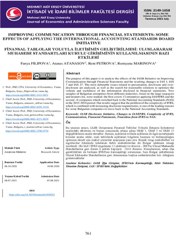 Improving Communication through Financial Statements: Some Effects of Аpplying the International Accounting Standards Board Initiative