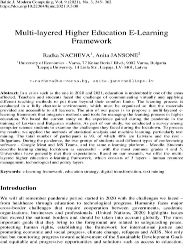 Multi-layered Higher Education E-Learning Framework