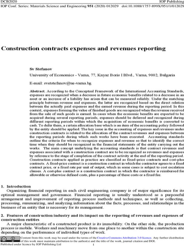 Construction Contracts Expenses and Revenues Reporting