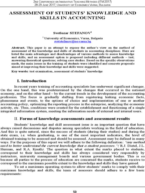 Assessment of Students’ Knowledge and Skills in Accounting