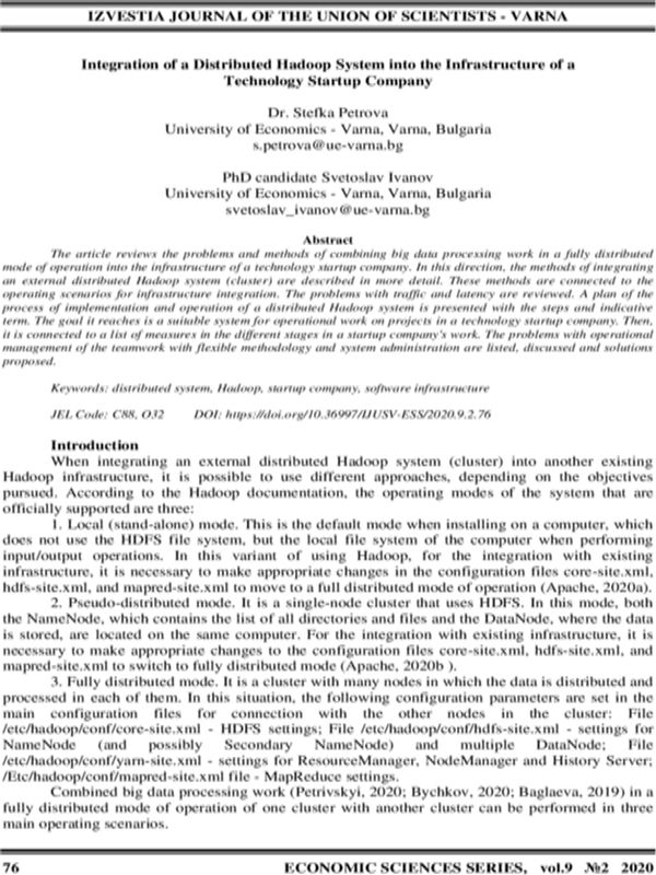 Integration of a Distributed Hadoop System into the Infrastructure of a Technology Startup Company
