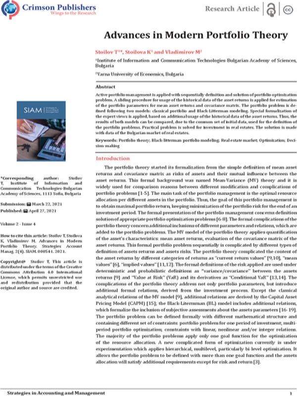 Advances in Modern Portfolio Theory