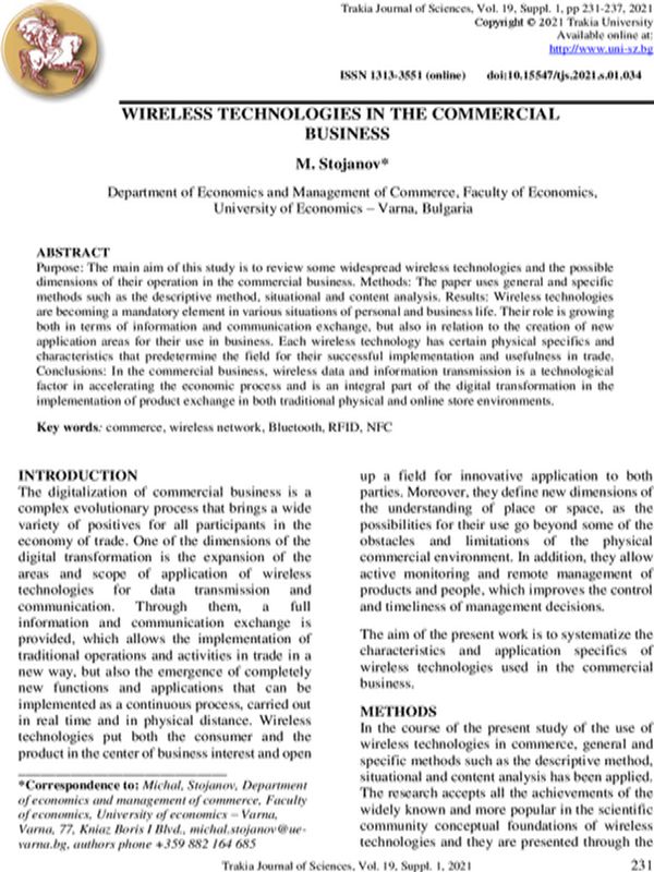 Wireless Technologies in the Commercial Business