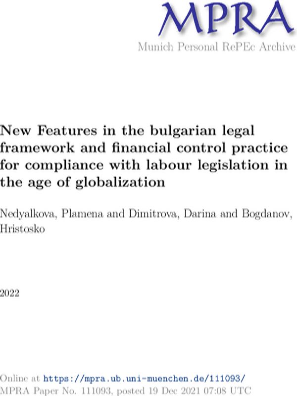 New Features in the Bulgarian Legal Framework and Financial Control Practice for Compliance with Labour Legislation in the Age of Globalization