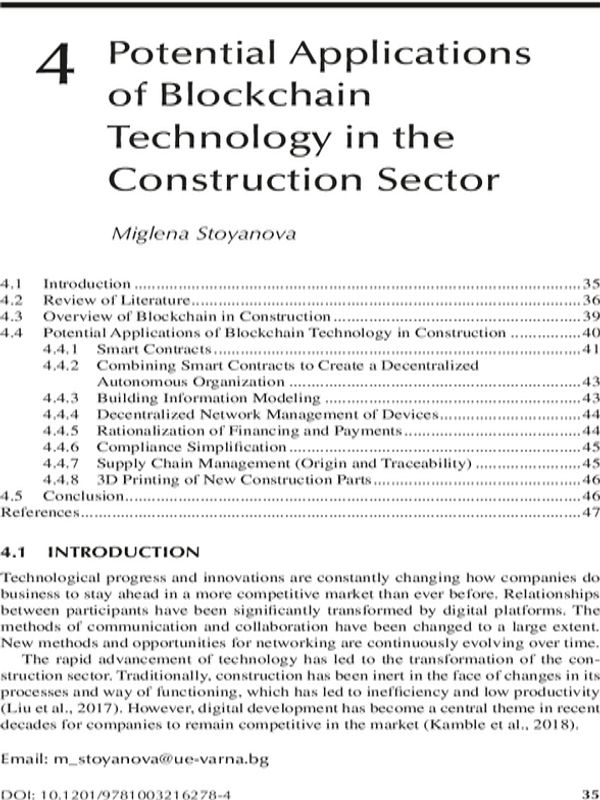 Potential Applications of Blockchain Technology in Construction Sector
