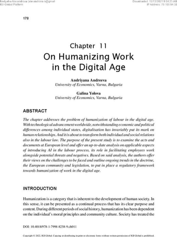 On Humanizing Work in the Digital Age