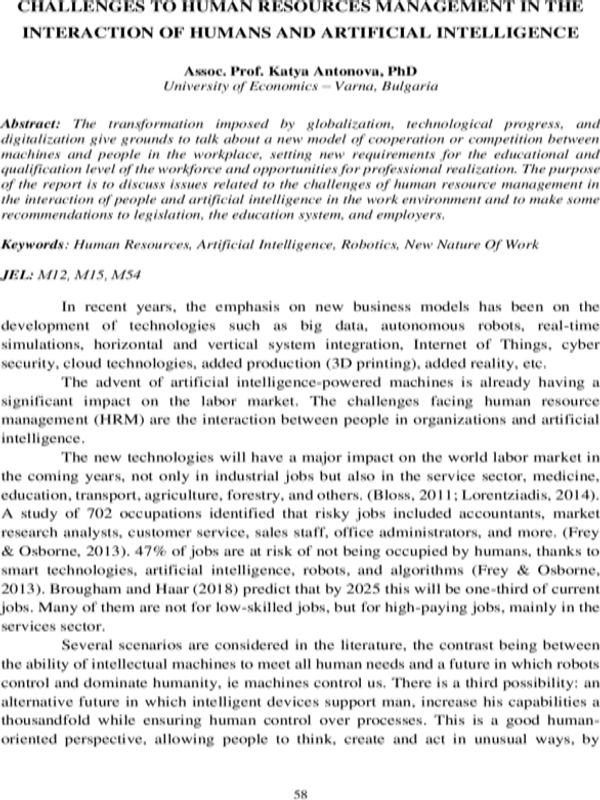 Challenges to Human Resources Management in the Interaction of Humans and Artificial Intelligence