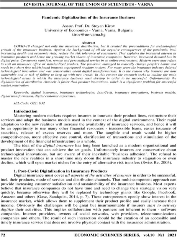 Pandemic Digitalization of the Insurance Business