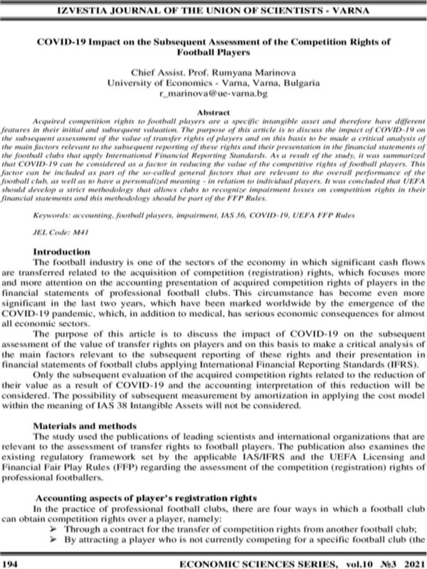COVID-19 Impact on the Subsequent Assessment of the Competition Rights of Football Players