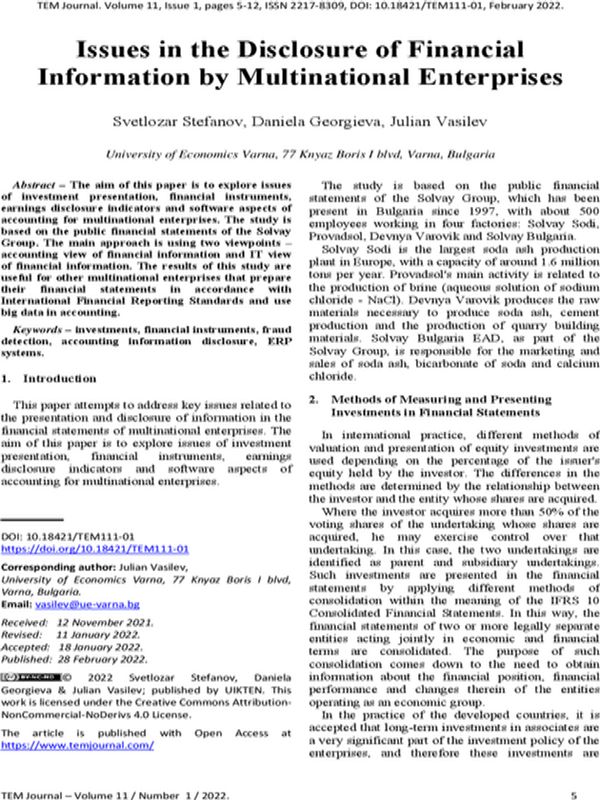Issues in the Disclosure of Financial Information by Multinational Enterprises