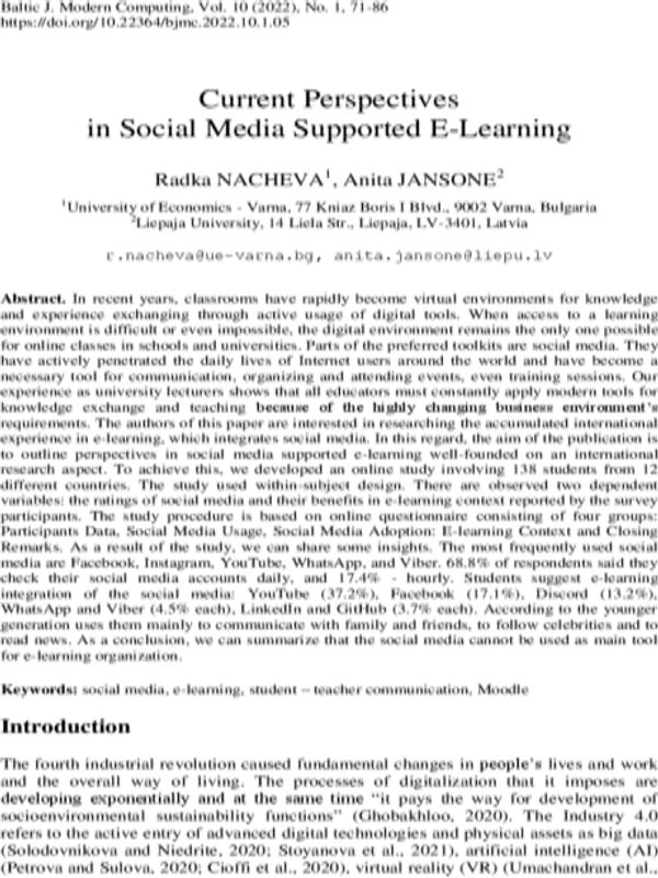 Current Perspectives in Social Media Supported E-Learning