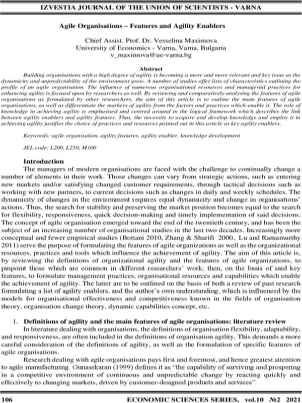 Agile Organisations - Features and Agility Enablers