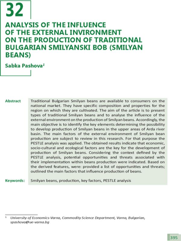 Analysis of the Influence of the External Invironment on the Production of Traditional Bulgarian Smilyanski Bob (Smilyan Beans)