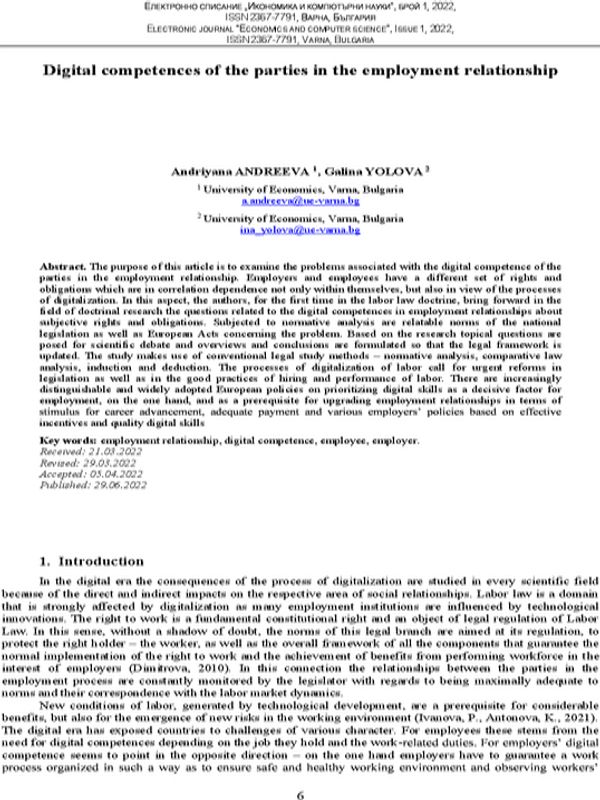 Digital Competences of the Parties in the Employment Relationship