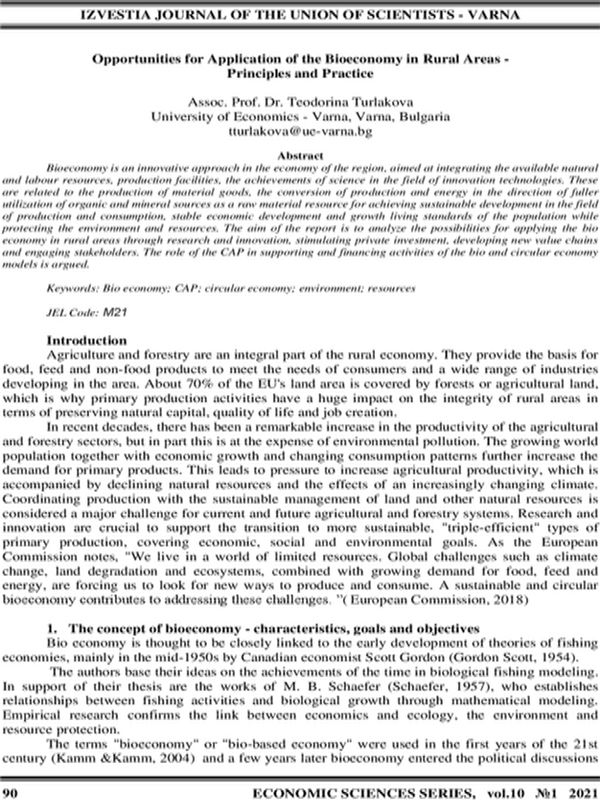 Opportunities for Application of the Bioeconomy in Rural Areas - Principles and Practice