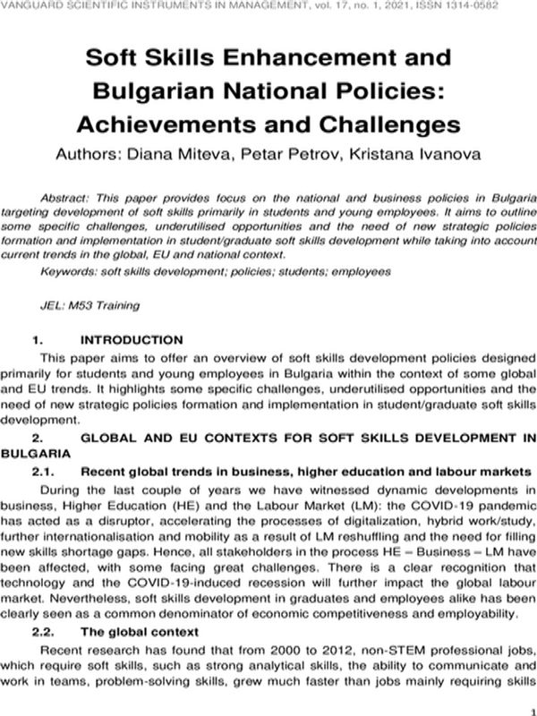 Soft Skills Enhancement and Bulgarian National Policies: Achievements and Challenges