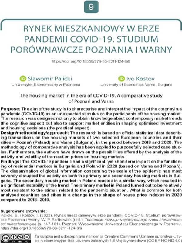 Rynek mieszkaniowy w erze pandemii COVID-19. Studium porownawcze Poznania i Warny
