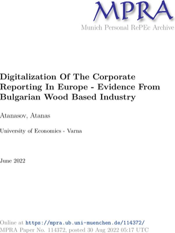 Digitalization of the Corporate Reporting in Europe - Evidence from Bulgarian Wood Based Industry