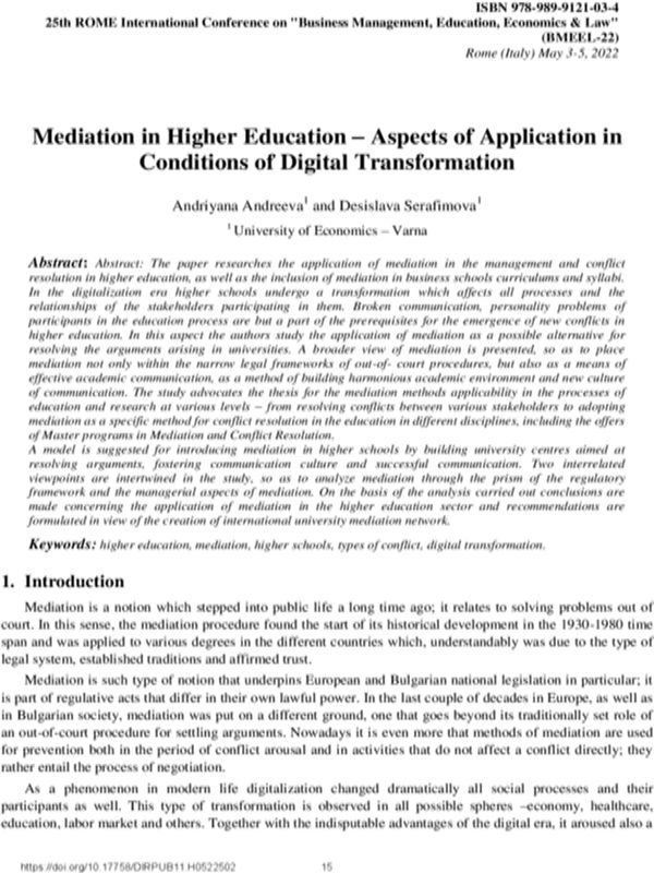 Mediation in Higher Education - Aspects of Application in Conditions of Digital Transformation