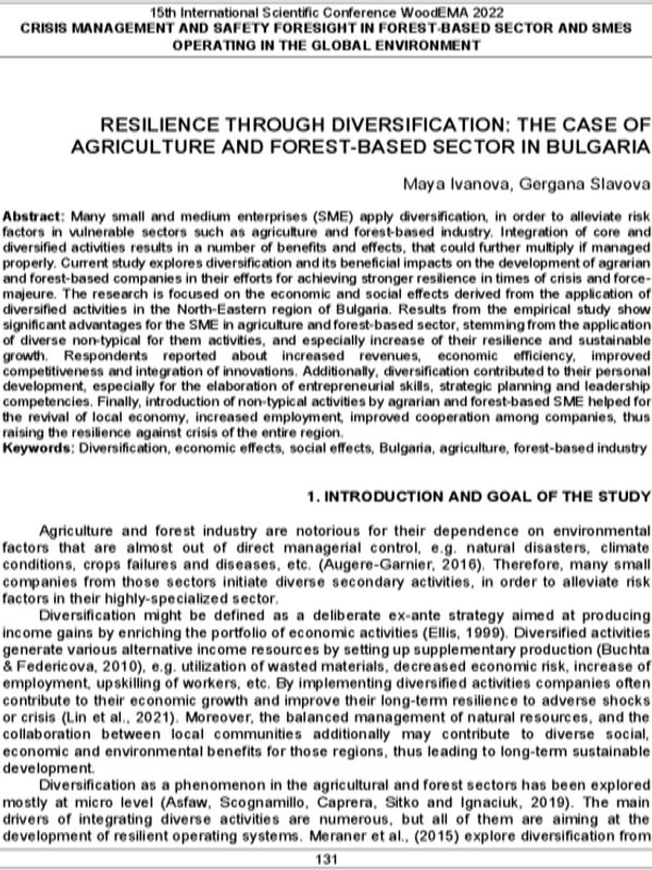 Resilience through Diversification: The Case of Agriculture and Forest-Based Sector in Bulgaria
