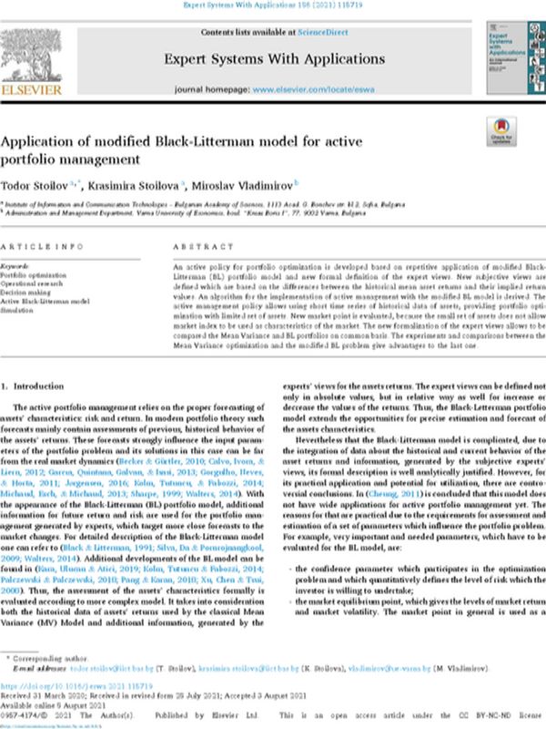 Application of Modified Black-Litterman Model for Active Portfolio Management