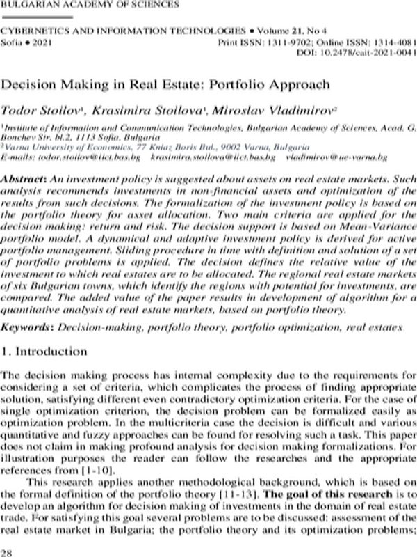 Decision Making in Real Estate: Portfolio Approach