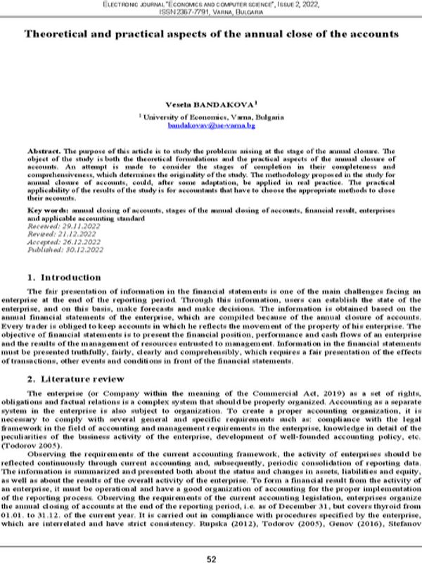Theoretical and Practical Aspects of the Annual Close of the Accounts