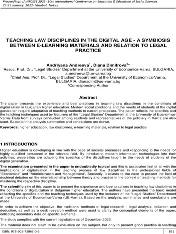 Teaching Law Disciplines in the Digital Age - a Symbiosis Between E-Learning Materials and Relation to Legal Practice