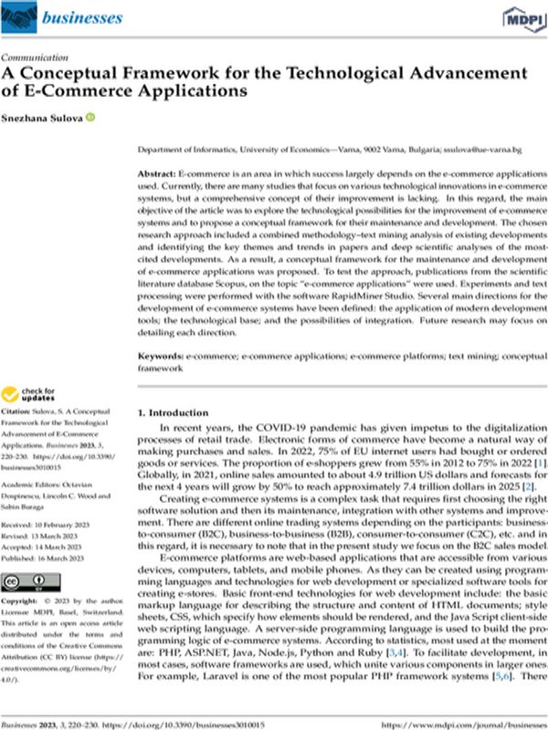 A Conceptual Framework for the Technological Advancement of E-Commerce Applications