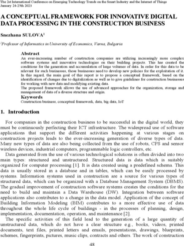 A Conceptual Framework for Innovative Digital Data Processing in the Construction Business