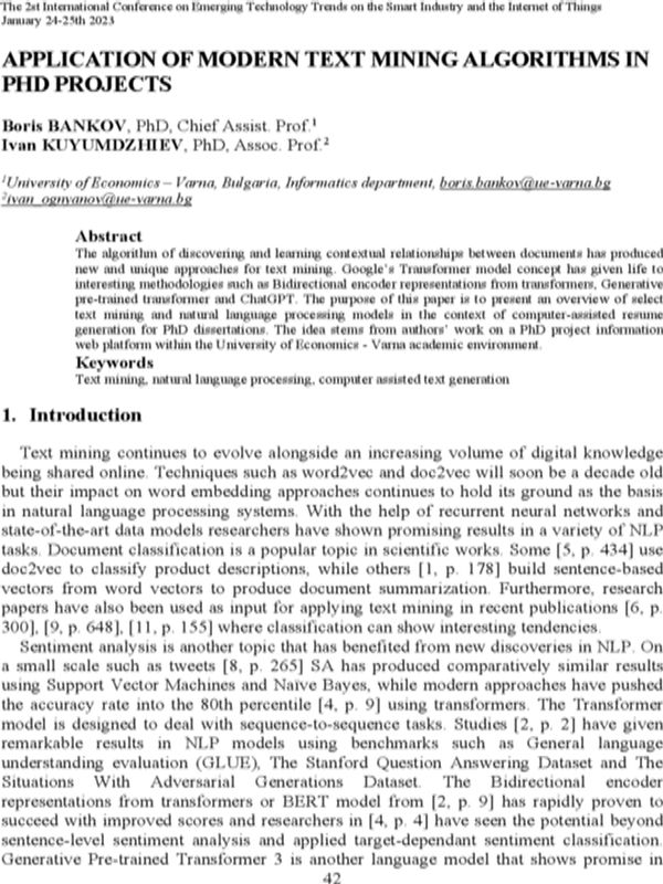 Application of Modern Text Mining Algorithms in PhD Projects